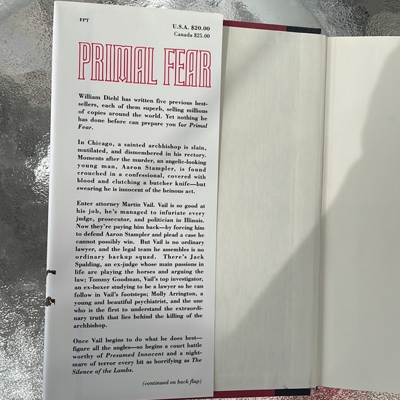 Primal Fear - William Diehl. Hardcover VG Condition. Fiction - Picture 3 of 8